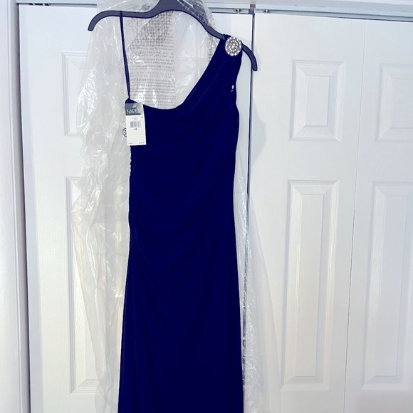 Lauren by Ralph Lauren Navy one Shoulder Gown never worn great - Picture 2 of 2